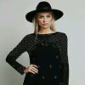 Free People Unchain My Heart Little Blk Mini Dress Beaded Sequins Long Sleeve